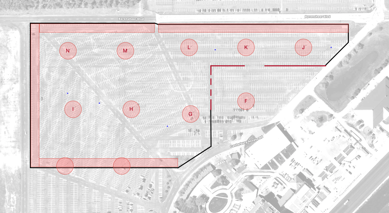 Base map showing light poles and other obstacles.